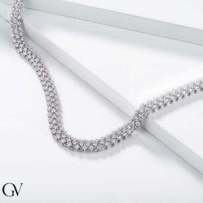 Collar diseño tejido en oro blanco de 18k con diamantes