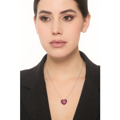 Collar oro blanco 18K corazón pavé rubíes