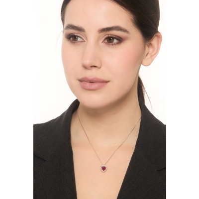 Collar corazón con rubí y diamantes oro blanco 18K 