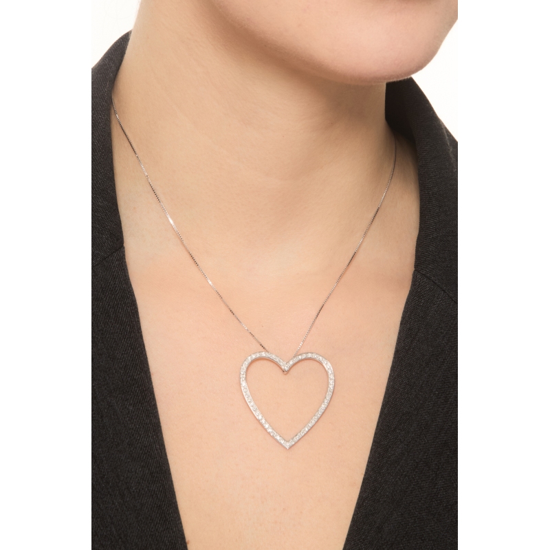 Collar corazón grande oro blanco 18K  Collar corazón grande oro blanco 18K