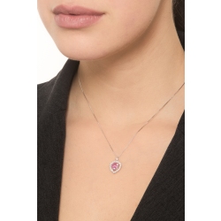 Collar oro blanco corazón con zafiro rosa  2