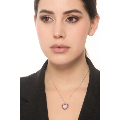 Collar oro blanco 18K con colgante corazón con diamantes