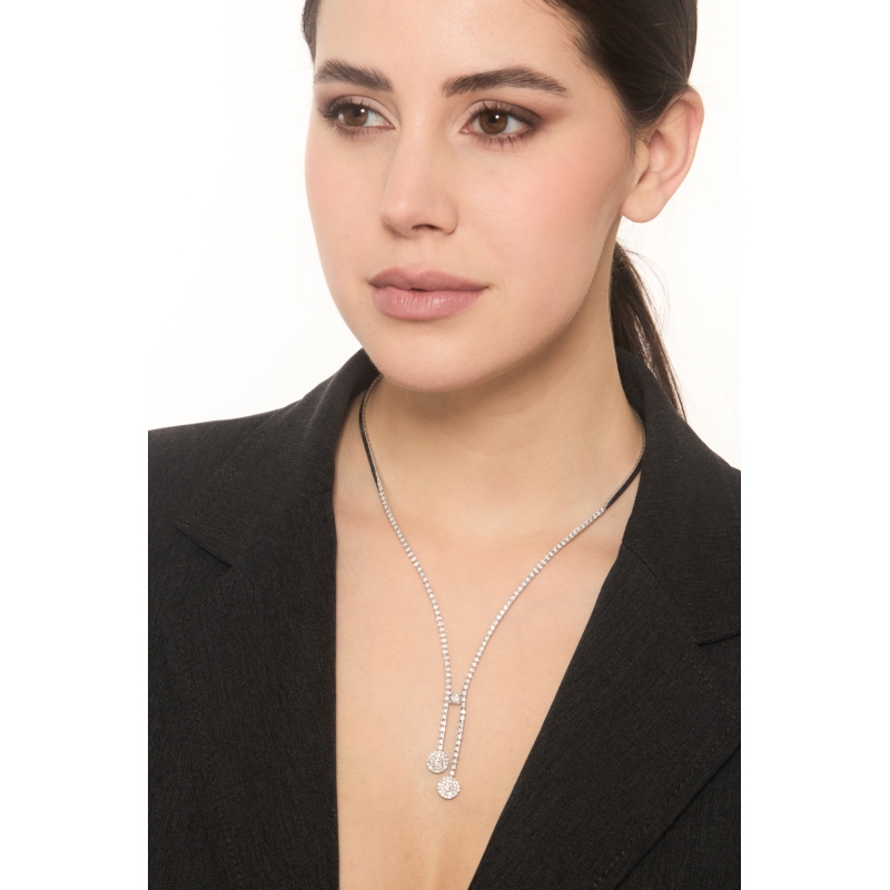 Collar en oro blanco 18K tipo tennis con cascada