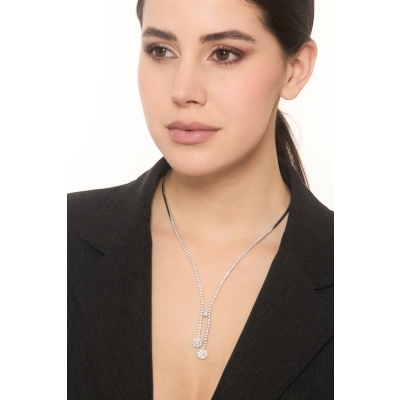 Collar en oro blanco 18K tipo tennis con cascada