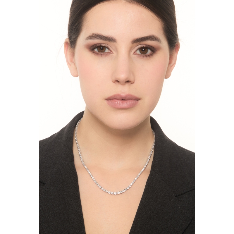 Cadena De Tenis 18k Chapado En Oro Blanco 42 cm 