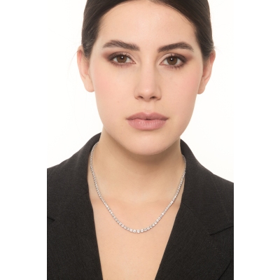 Cadena De Tenis 18k Chapado En Oro Blanco 42 cm 