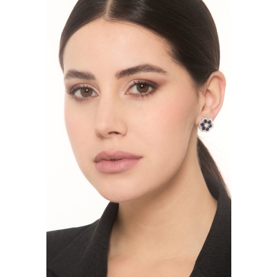 Pendientes oro 18k con flor zafiros azules y diamantes