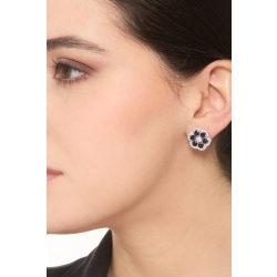 Pendientes oro 18k con flor zafiros azules y diamantes 2