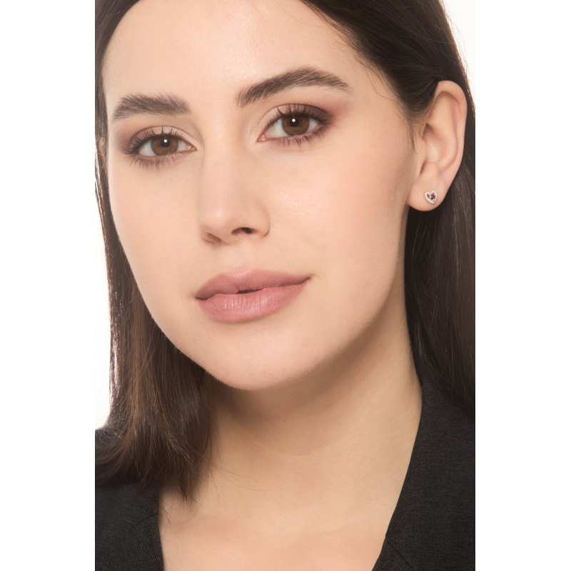 Pendientes oro blanco 18kt con rubí y contorno diamantes 