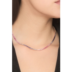 Gargantilla tenis en oro rosa 18k con zafiros multicolores 2