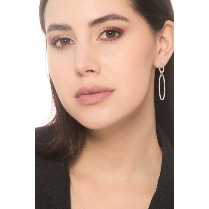 Pendientes diseño con dos óvalos en oro blanco de 18k Pendientes diseño con dos óvalos en oro blanco de 18k
