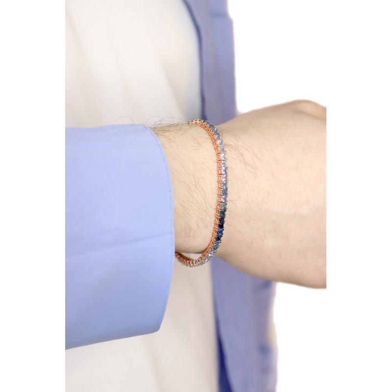 Pulsera tennis de hilo en oro rosa 18k con zafiros multicolor azul  Pulsera tennis de hilo en oro rosa 18k con zafiros multicolor azul