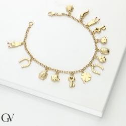 Brazalete de oro amarillo 18k adornado con charms de la suerte 2