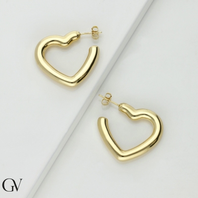 Pendientes de oro amarillo 750 con corazón abombado
