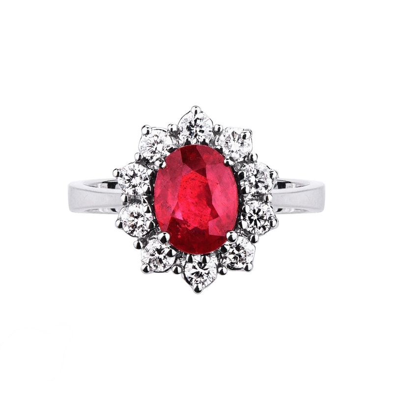 Anillo clásico Lady di en oro blanco 18k con rubí oval y diamantes
