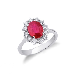 Anillo de oro blanco de 18 kilates con diamante y rubí oval central