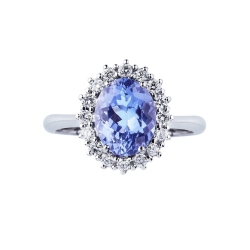Anillo de contorno en oro blanco de 18 quilates con tanzanita y diamantes 2