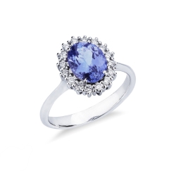Anillo de contorno en oro blanco de 18 quilates con tanzanita y diamantes