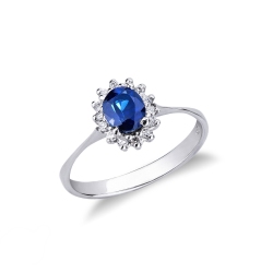 Anillo en oro blanco18 quilates con zafiro azul talla ovalada