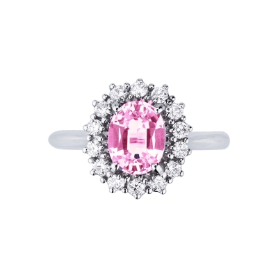 Anillo Lady di con zafiro rosa y diamantes en oro blanco 18k