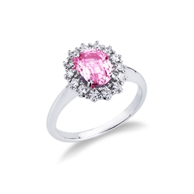 Anillo Lady di con zafiro rosa y diamantes en oro blanco 18k