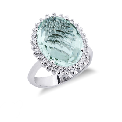 Anillo en oro blanco 18k con topacio azul y diamantes