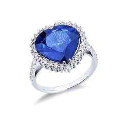 Anillo oro blanco de 18 quilates con zafiro azul