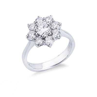 Anillo Flor clásico en oro blanco de 18k con diamantes