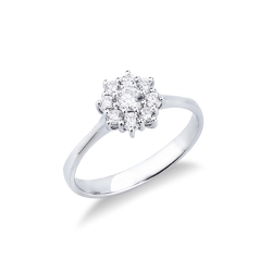 Anillo halo en forma de flor con diamante