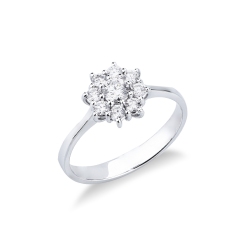 Anillo halo en forma de flor con diamante central de CT0.20