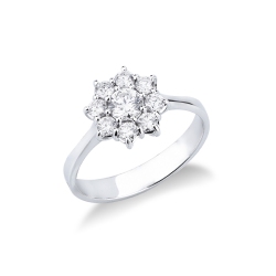 Anillo halo en forma de flor con diamante central CT0.30