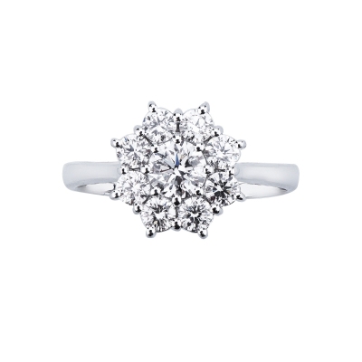 Anillo halo oro blanco 18k flor con diamante central de 0,50 Ct