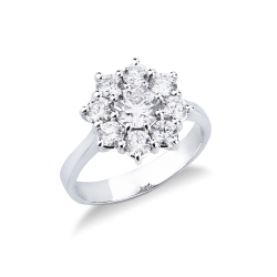 Anillo halo oro blanco 18k flor con diamante central de 0,70