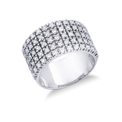 Anillo banda en oro blanco de 18k con 5 filas de 13 diamantes