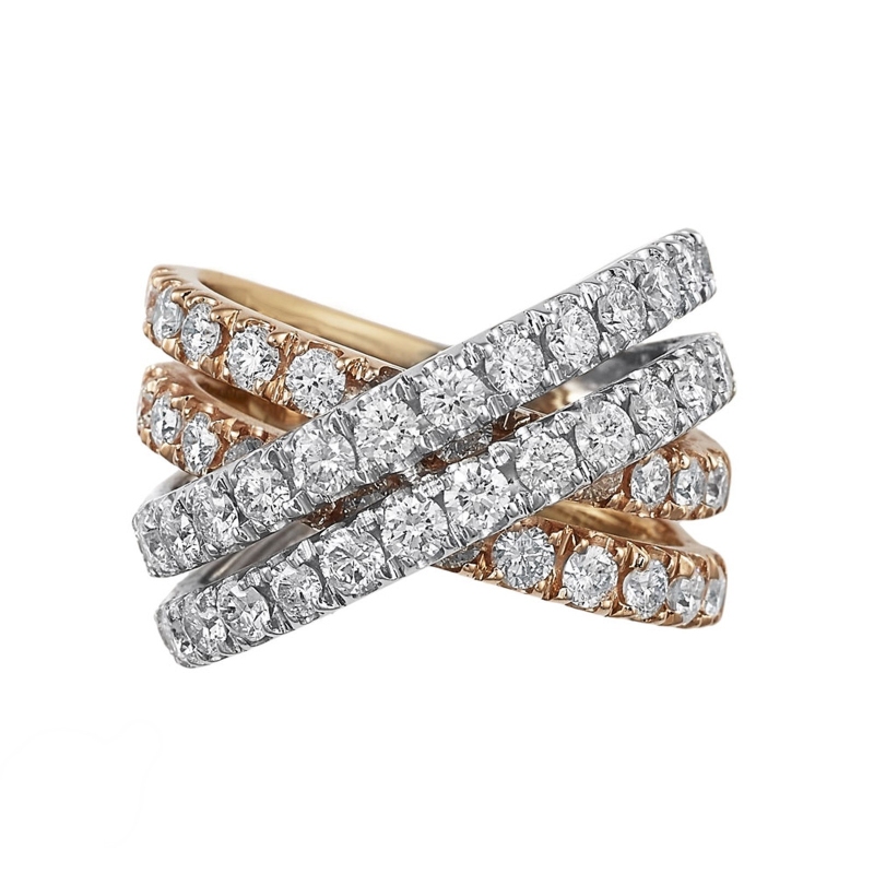 Anillo cruzado en oro blanco y rosa con diamantes Anillo cruzado en oro blanco y rosa con diamantes