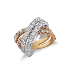 Anillo cruzado en oro blanco y rosa con diamantes