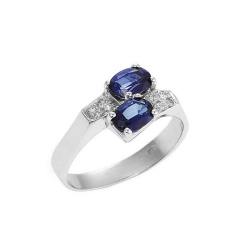 Anillo tu y yo en Oro Blanco 18k con Zafiro Azul y Diamante