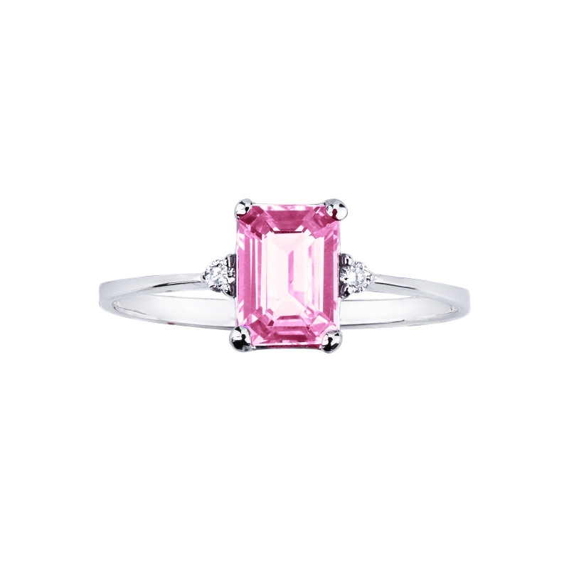 Anillo oro blanco 18K zafiro rosa y diamantes Anillo oro blanco 18K zafiro rosa y diamantes
