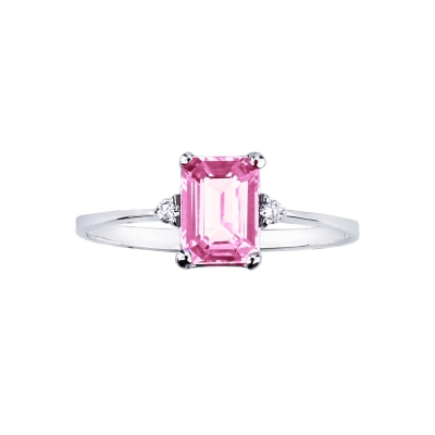 Anillo oro blanco 18K zafiro rosa y diamantes