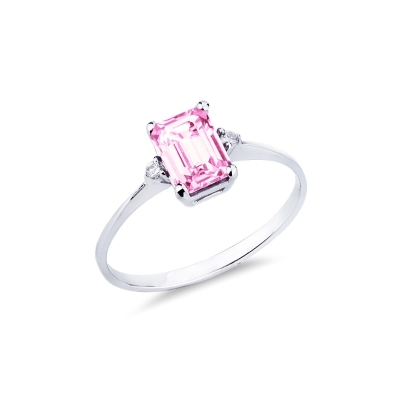 Anillo oro blanco 18K zafiro rosa y diamantes