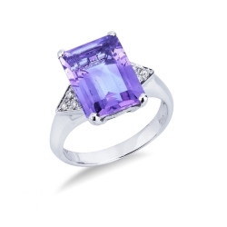 Anillo oro blanco 18K amatista y diamantes