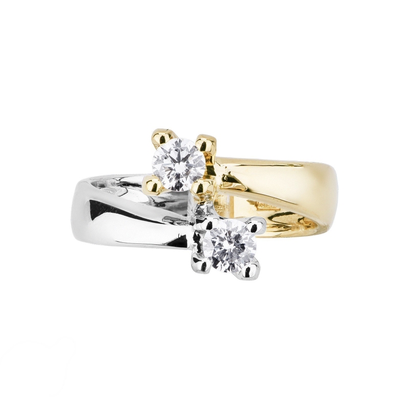 Anillo Tu y Yo en Oro Blanco y Amarillo 18k con Diamantes Anillo Tu y Yo en Oro Blanco y Amarillo 18k con Diamantes