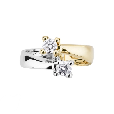 Anillo Tu y Yo en Oro Blanco y Amarillo 18k con Diamantes