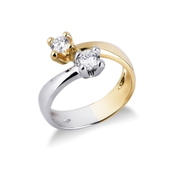 Anillo Tu y Yo en Oro Blanco y Amarillo 18k con Diamantes