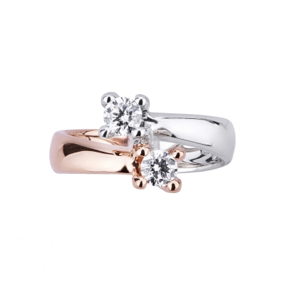 Anillo Duo en Oro Blanco y Rosa 18k con Diamantes