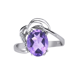 Anillo de oro blanco 18k amatista talla oval  2
