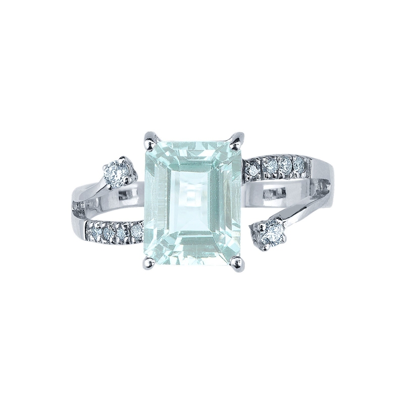Anillo mujer en oro blanco con aguamarina octogonal y diamantes Anillo mujer en oro blanco con aguamarina octogonal y diamantes