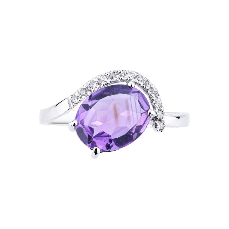 Anillo señora oro blanco 18 quilates amatista y diamantes Anillo señora oro blanco 18 quilates amatista y diamantes