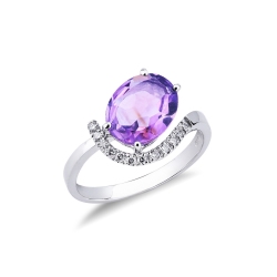 Anillo señora oro blanco 18 quilates amatista y diamantes