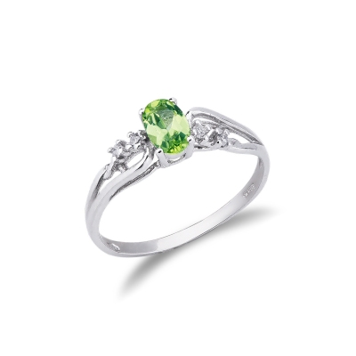 Alianza Oro Blanco 18K con Peridoto oval y diamantes 
